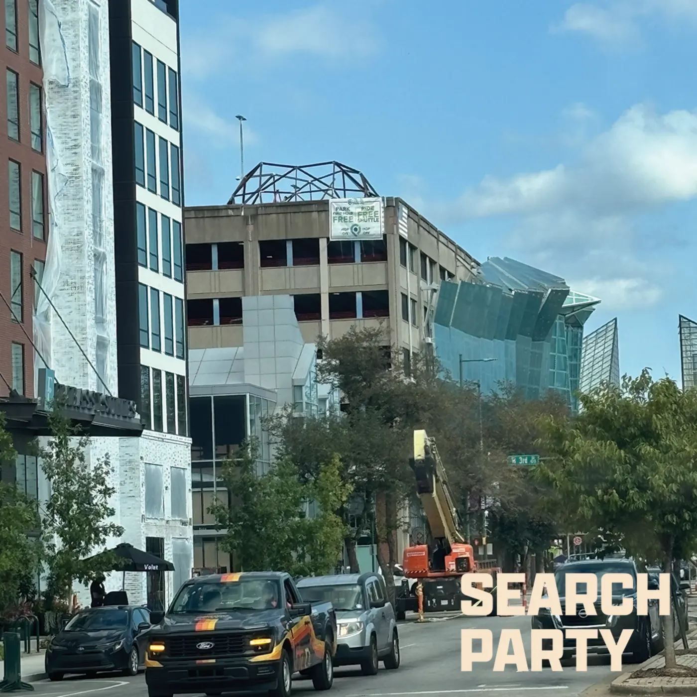 Shuttle Park North from Broad Street, the roof structure already going up